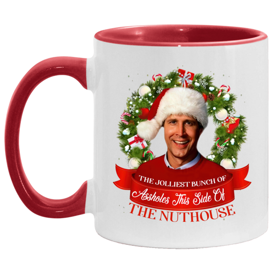 Porcelain Cup Jolliest Bunch Of Assholes This Side Of Nuthouse Accent Mug 2 Side, 11 oz White - Light Green Accent Mug Gift Family Unisex Awesome On Birthday, Christmas Gift Capacity and Perfect AM11OZ 11 oz. Accent Mug