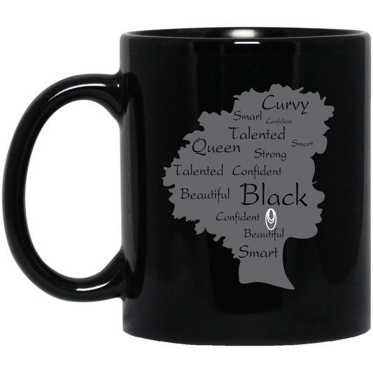 Strong Black Woman Afro Word Art Natural Hair Melanin White Coffee Mug