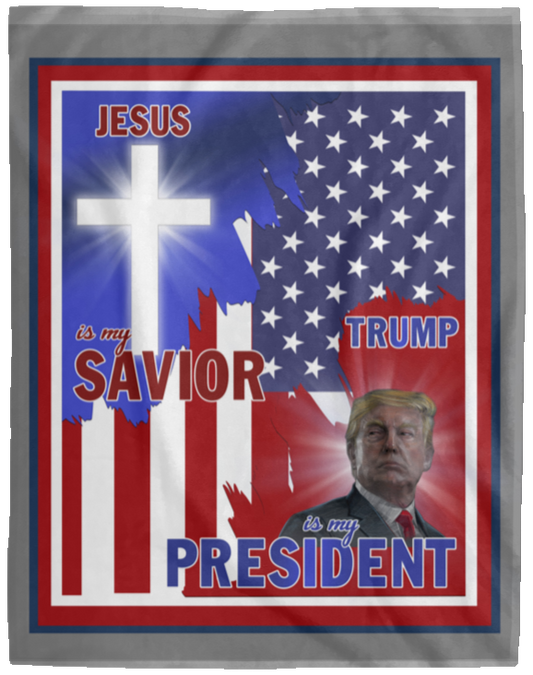 Premium Blankets Jesus Is My Savior Trump Is My President Christian Cross American Flag Fleece Blanket – Premium Sherpa Blanket Gift Family Awesome On Christmas Cozy Plush Fleece Blanket 50x60 White VPL Cozy Plush Fleece Blanket - 60x80