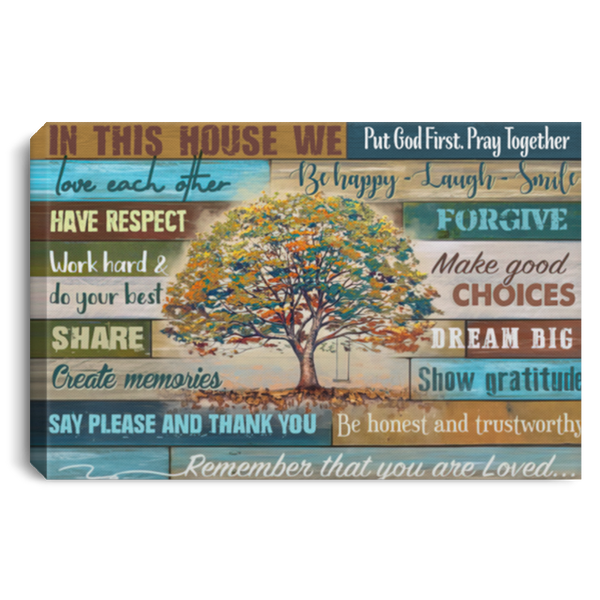 Wall Art In This House We Put God First Pray Together Canvas Wall Art Farmhouse Decor Poster Birthday Wedding Housewarming Gift Ready To Hang size 24x36, Gifts for Men, Women - Gifts on Xmas, Christma CANLA75 Landscape Canvas .75in Frame