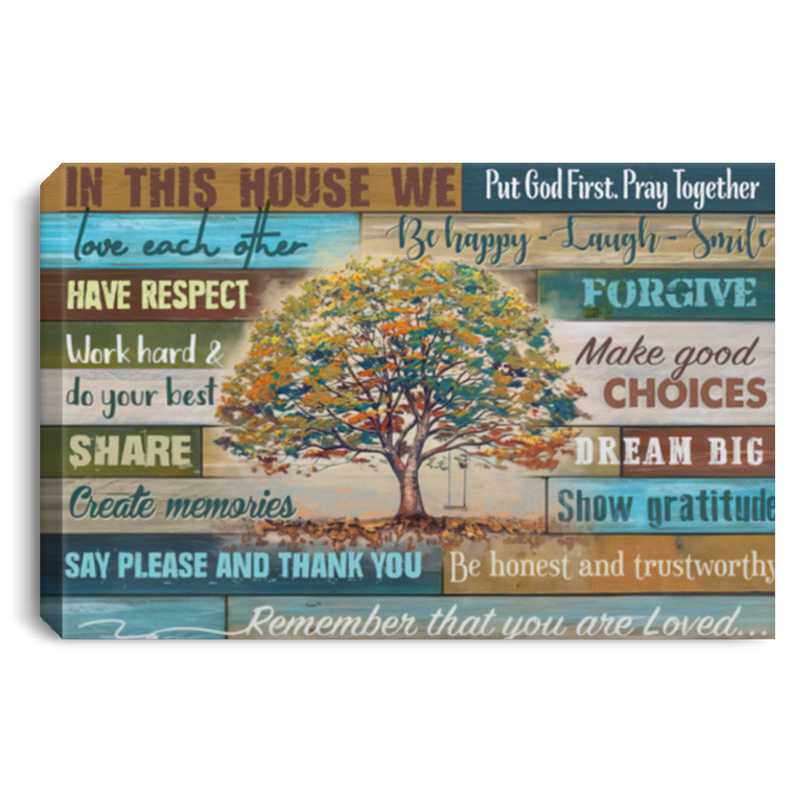 Wall Art In This House We Put God First Pray Together Canvas Wall Art Farmhouse Decor Poster Birthday Wedding Housewarming Gift Ready To Hang size 24x36, Gifts for Men, Women - Gifts on Xmas, Christma CANLA75 Landscape Canvas .75in Frame