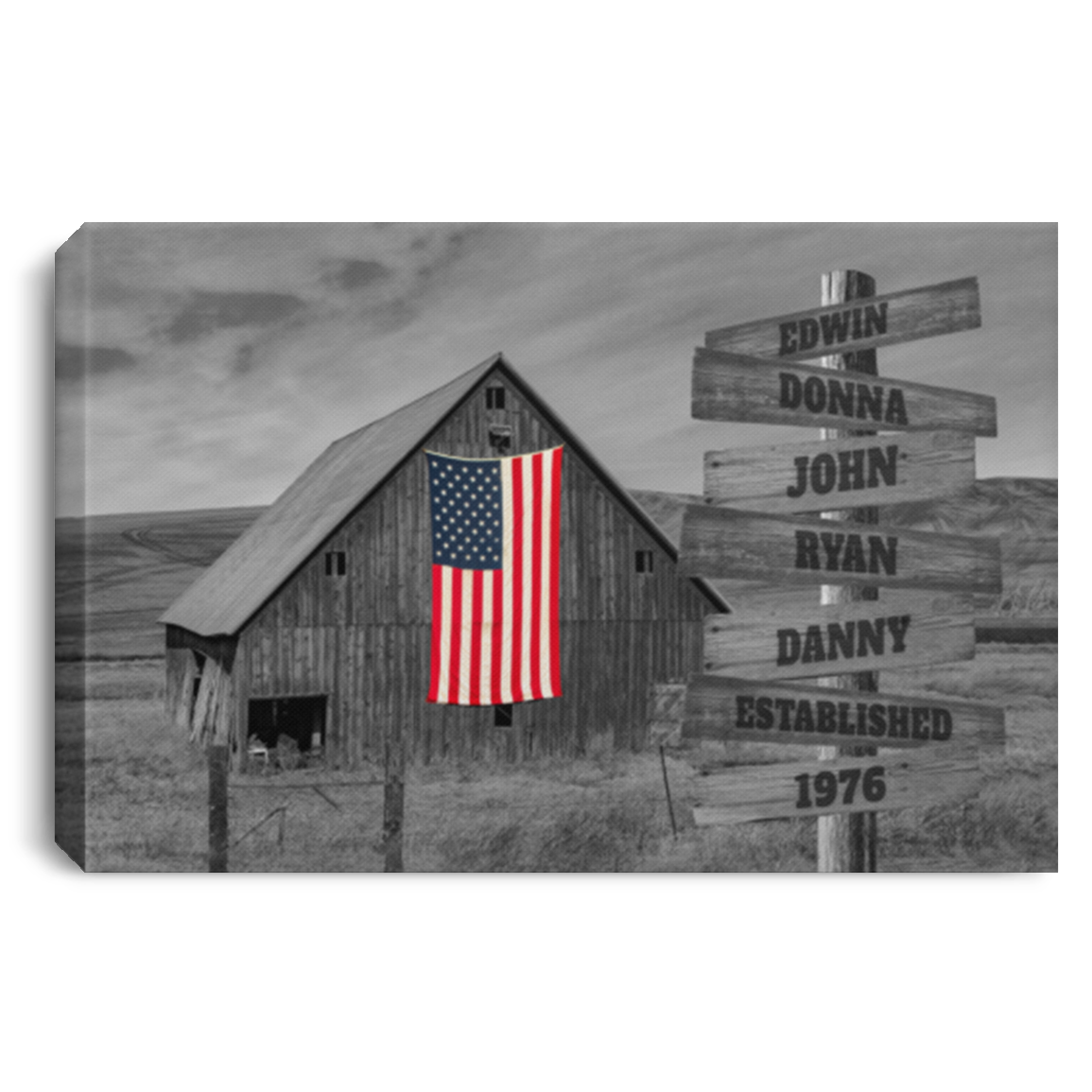 USA 7 0.75in Edwin, Donna, John, Ryan, Danny, Established, 1976 CANLA75 Landscape Canvas .75in Frame