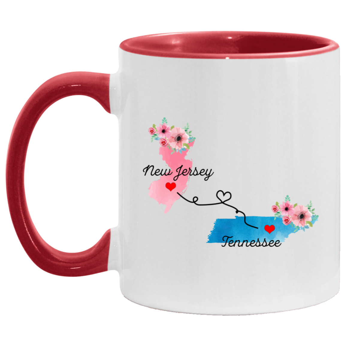 States Accent Mugs New Jersey Tennessee Gifts - Long Distance State Two Tone Coffee Mug - State To State - Away From Home Family - Moving Away Mug Gifts on Christmas, Birthday AM11OZ Accent Mug