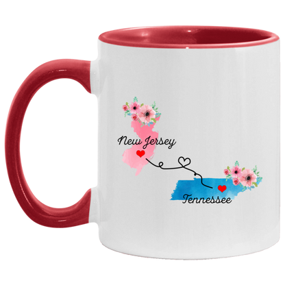 States Accent Mugs New Jersey Tennessee Gifts - Long Distance State Two Tone Coffee Mug - State To State - Away From Home Family - Moving Away Mug Gifts on Christmas, Birthday AM11OZ Accent Mug