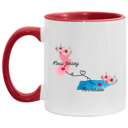 States Accent Mugs New Jersey Tennessee Gifts - Long Distance State Two Tone Coffee Mug - State To State - Away From Home Family - Moving Away Mug Gifts on Christmas, Birthday AM11OZ Accent Mug