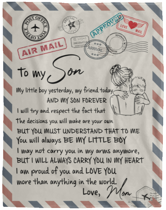 Quote Personalized A Love Letter to Son from Mom, Fleece Sherpa Woven Blankets, Gifts for Son, On Holidays, Vacation, Christmas, Brithday Custom Size VPL Cozy Plush Fleece Blanket - 60x80