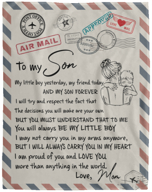 Quote Personalized A Love Letter to Son from Mom, Fleece Sherpa Woven Blankets, Gifts for Son, On Holidays, Vacation, Christmas, Brithday Custom Size VPL Cozy Plush Fleece Blanket - 60x80