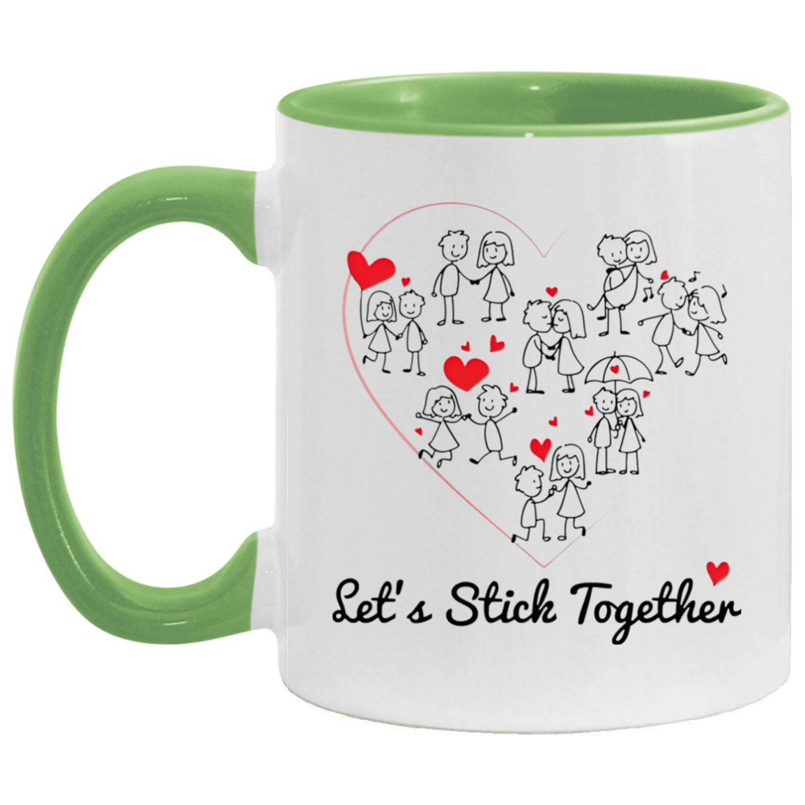 Quote coffee Mug Let’s Stick Together Lovers Couple Accent Mug 2 Side, size 11 oz White - Red Accent Mug On Birthday Gift Hot cold coffee mug holder Capacity and Perfect AM11OZ 11 oz. Accent Mug