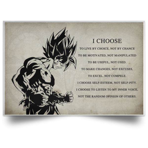 Personalized I Choose - Goku - English - Dragon Ball Poster Posters Family Friend Gift Unisex, Awesome Perfect Happy Birthday Gift Decor Bedroom, Living Room Print POSLA Satin Landscape Poster