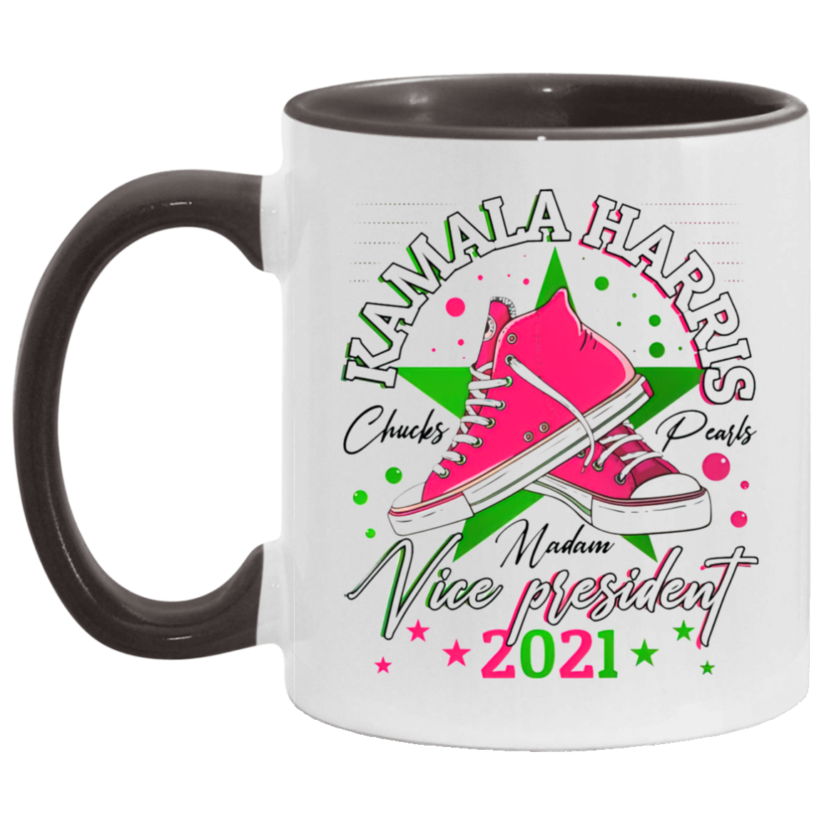 Porcelain Cup Kamala Harris Madame Vice President Chucks and Pearls Aka Sorority 1908 Accent Mug 2 Side, 11 oz White - Light Green Accent Mug Gift Family Unisex Awesome On Birthday, Christmas Gift Cap AM11OZ 11 oz. Accent Mug