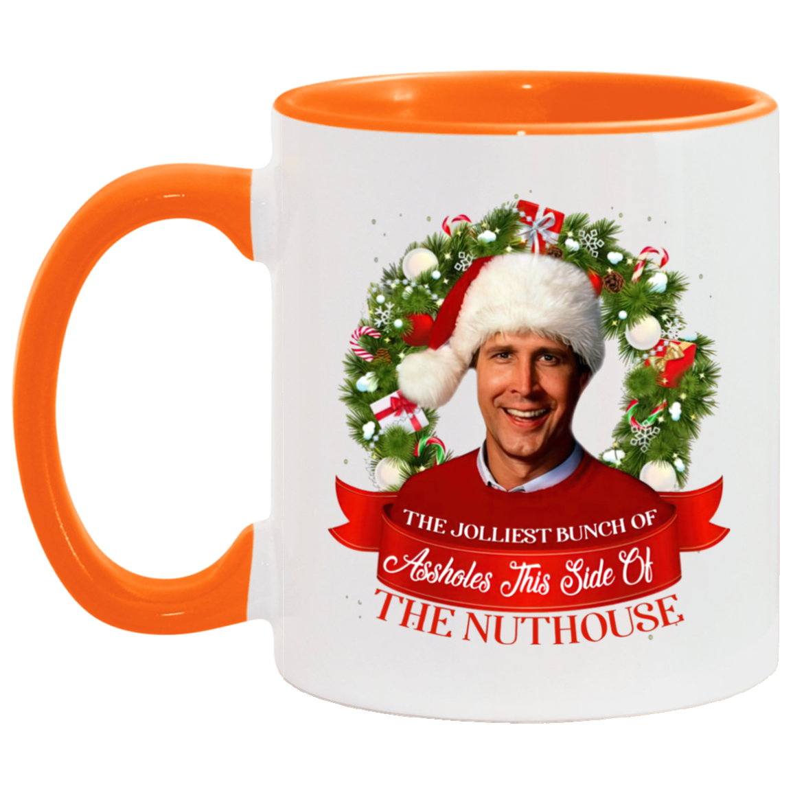 Porcelain Cup Jolliest Bunch Of Assholes This Side Of Nuthouse Accent Mug 2 Side, 11 oz White - Light Green Accent Mug Gift Family Unisex Awesome On Birthday, Christmas Gift Capacity and Perfect AM11OZ 11 oz. Accent Mug