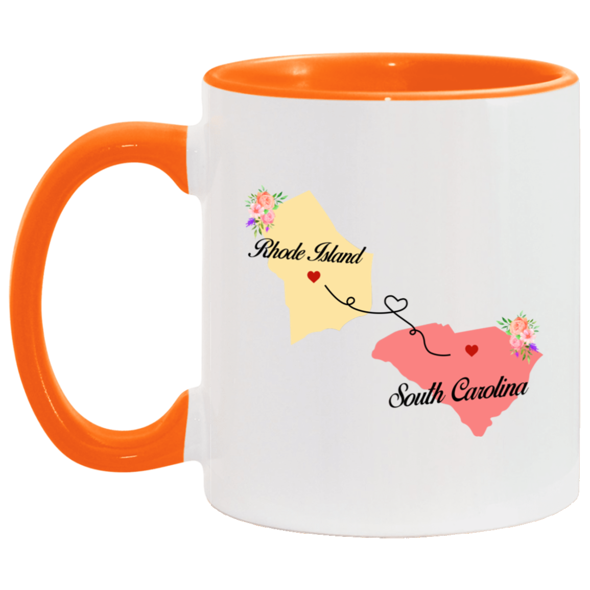 States Accent Mugs Rhode Island South Carolina Gifts - Long Distance State Two Tone Coffee Mug - State To State - Away From Hometown Family - Moving Away Gift Gifts on Christmas, Birthday AM11OZ Accent Mug