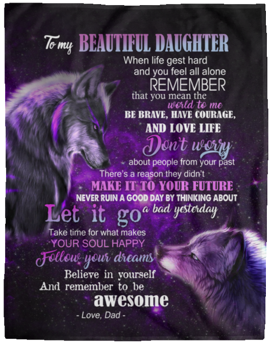 Marlyn_Store to My Beautiful Daughter from Dad Wolf Father White Fleece Blanket - Halloween Present, Christmas Blanket, Family Love Blanket 60x80 VPL Cozy Plush Fleece Blanket - 60x80