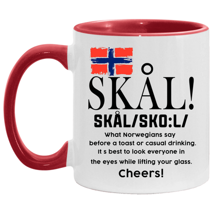 Tea cup Skal What Norwegians Say Before a Toast or Casual Drinking – Norwegian Gifts Accent Mug 2 Side, 11 oz White - Black Accent Mug On Birthday Gift Heat resistant coffee cups Capacity and Perfect TEACUP_1 AM11OZ 11 oz. Accent Mug