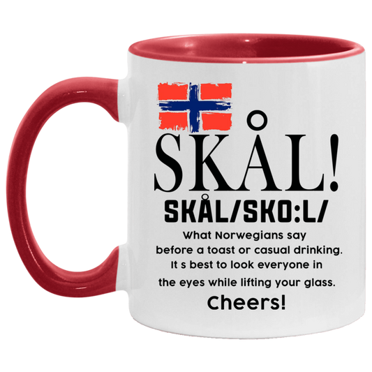 Tea cup Skal What Norwegians Say Before a Toast or Casual Drinking – Norwegian Gifts Accent Mug 2 Side, 11 oz White - Black Accent Mug On Birthday Gift Heat resistant coffee cups Capacity and Perfect TEACUP_1 AM11OZ 11 oz. Accent Mug