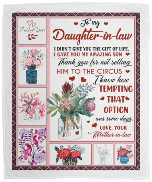 Personalized to My Daughter in Law Love from Mother in Law- Fleece Blankets Best Birthday Gift Cozy Plush Fleece Blanket Size 50x60 inch Gift Ideas for Loved Ones VPM Cozy Plush Fleece Blanket - 50x60