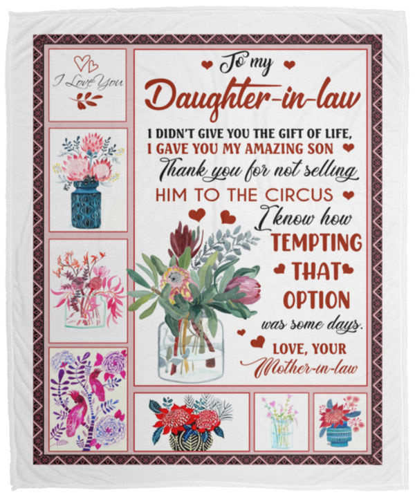 Personalized to My Daughter in Law Love from Mother in Law- Fleece Blankets Best Birthday Gift Cozy Plush Fleece Blanket Size 50x60 inch Gift Ideas for Loved Ones VPM Cozy Plush Fleece Blanket - 50x60