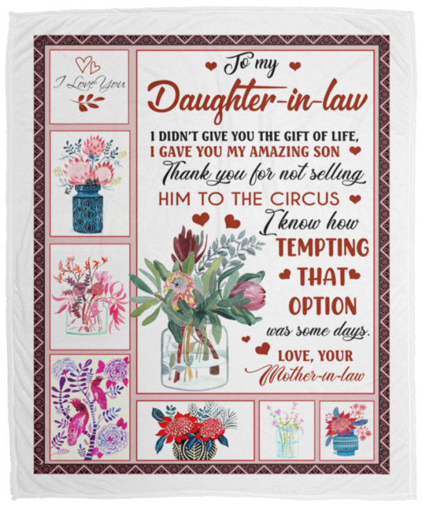 Personalized to My Daughter in Law Love from Mother in Law- Fleece Blankets Best Birthday Gift Cozy Plush Fleece Blanket Size 50x60 inch Gift Ideas for Loved Ones VPM Cozy Plush Fleece Blanket - 50x60