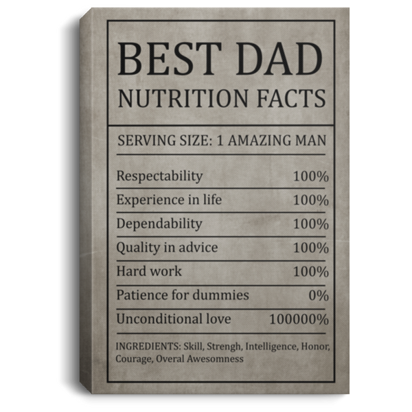 Gifts Best Dad Nutrition Facts Canvas - Funny Gifts for Dad - Portrait Canvas 0.75 inch & 1.5 inch Framed Custom Size CANPO75 Portrait Canvas .75in Frame