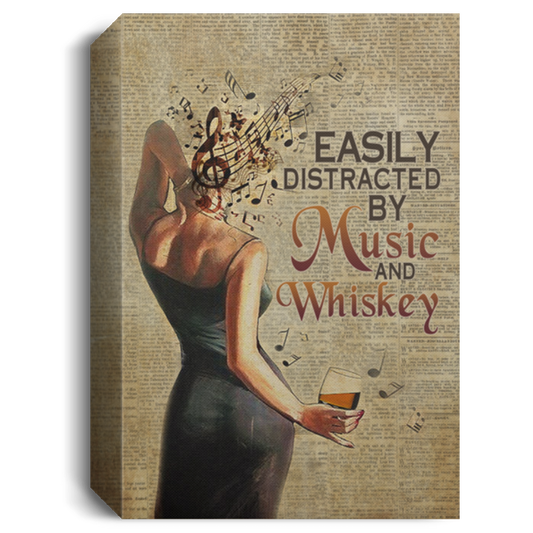 Meaningful Gifts Wall Art Canvas Vintage Easily Distracted by Music and Whiskey Framed Canvas Prints Size 16x24 Thickness 1.5 inch chaun roinha