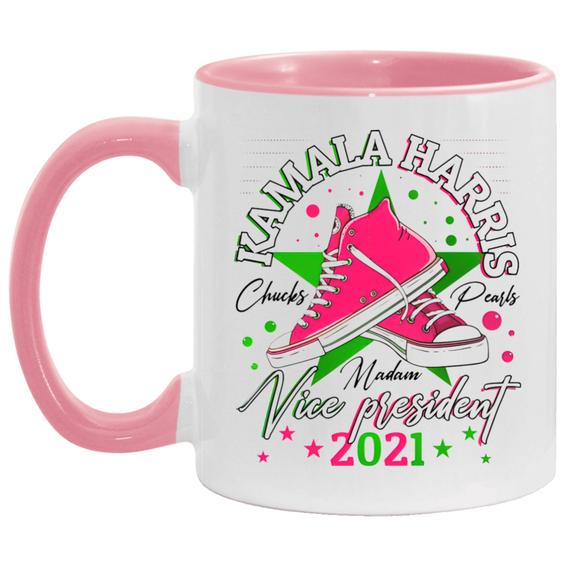 Porcelain Cup Kamala Harris Madame Vice President Chucks and Pearls Aka Sorority 1908 Accent Mug 2 Side, 11 oz White - Light Green Accent Mug Gift Family Unisex Awesome On Birthday, Christmas Gift Cap AM11OZ 11 oz. Accent Mug