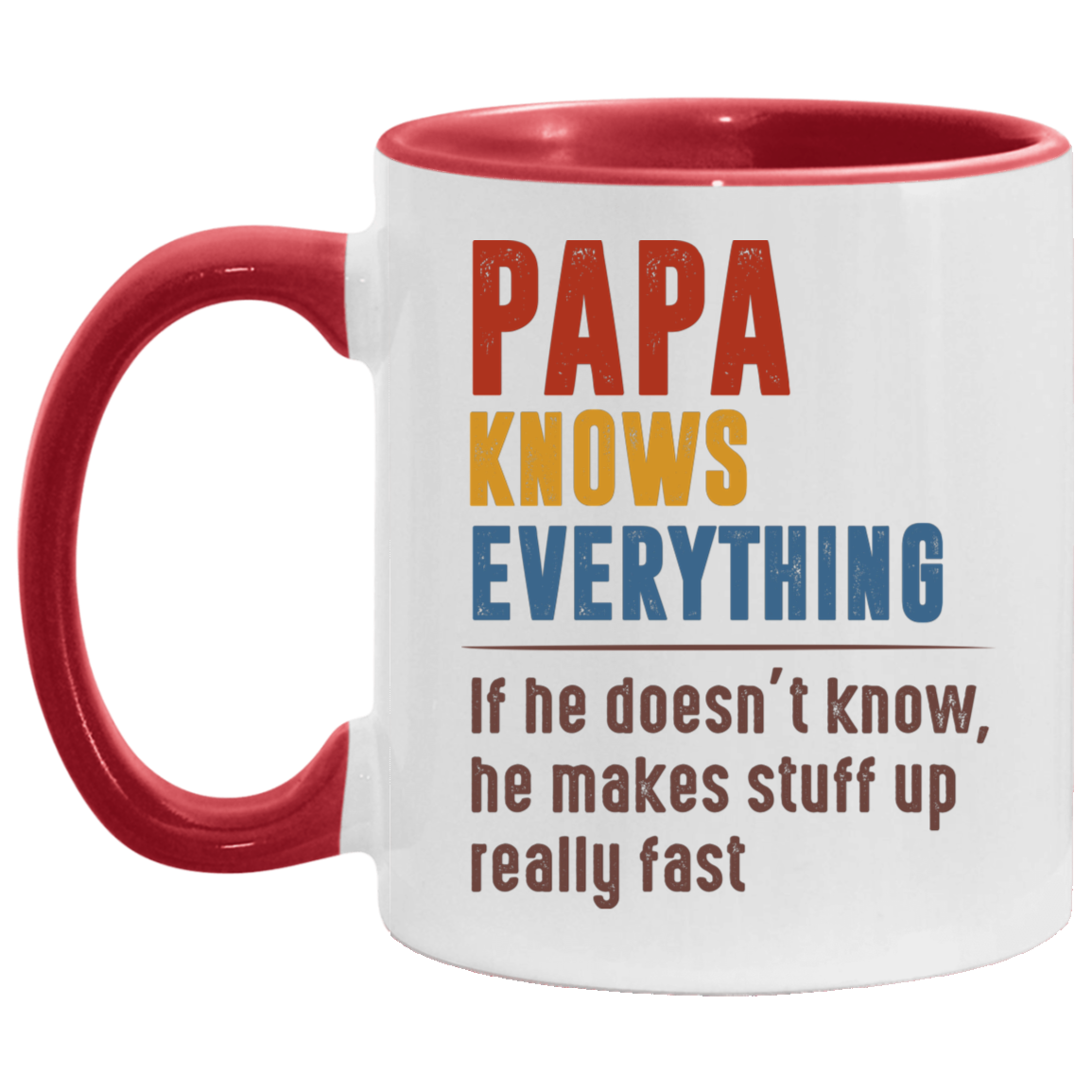 Cute Mug Papa Knows Everything If He Doesn’t Know He Makes Stuff Up Really Fast Accent Mug On Birthday Gift Valentine’s Day, Boyfriend, Girlfriend, Husband or Wife Capacity 2 Side White - Light Green AM11OZ 11 oz. Accent Mug