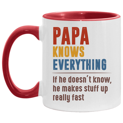 Cute Mug Papa Knows Everything If He Doesn’t Know He Makes Stuff Up Really Fast Accent Mug On Birthday Gift Valentine’s Day, Boyfriend, Girlfriend, Husband or Wife Capacity 2 Side White - Light Green AM11OZ 11 oz. Accent Mug