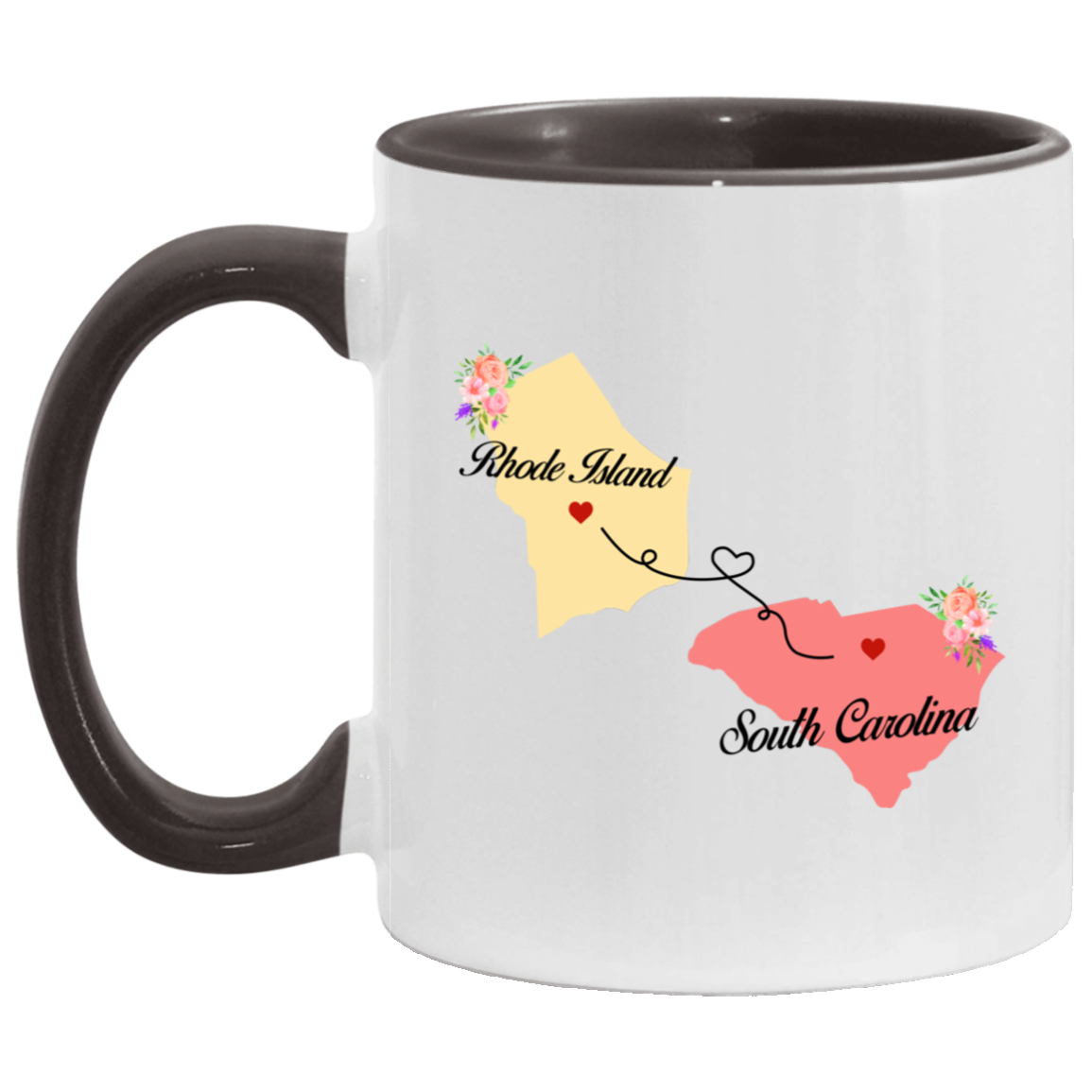 States Accent Mugs Rhode Island South Carolina Gifts - Long Distance State Two Tone Coffee Mug - State To State - Away From Hometown Family - Moving Away Gift Gifts on Christmas, Birthday AM11OZ Accent Mug