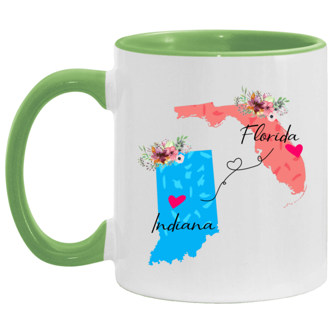 States Accent Mugs Florida Indiana Gifts - Long Distance State Two Tone Coffee Mug - State To State - Away From Home Family - Moving Away Mug Gifts on Christmas, Birthday AM11OZ Accent Mug