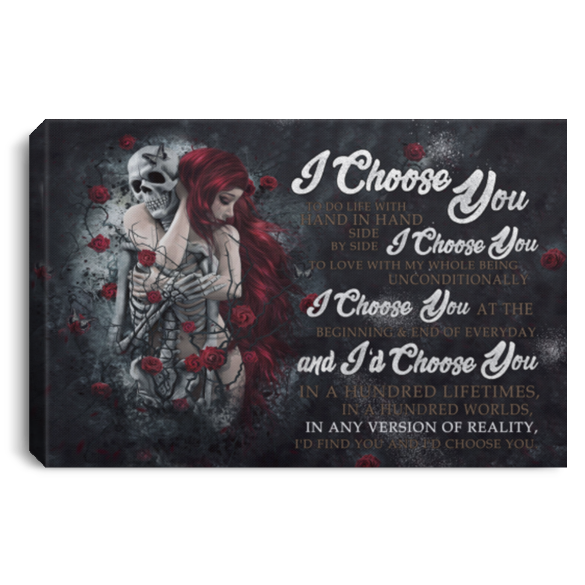 Meaningful Quote Framed Canvas I Choose You to Do Life with Hand in Hand Side by Side Skull Couple – Family Friend Awesome Gifts Birthday Decor Home CANLA75 Landscape Canvas .75in Frame
