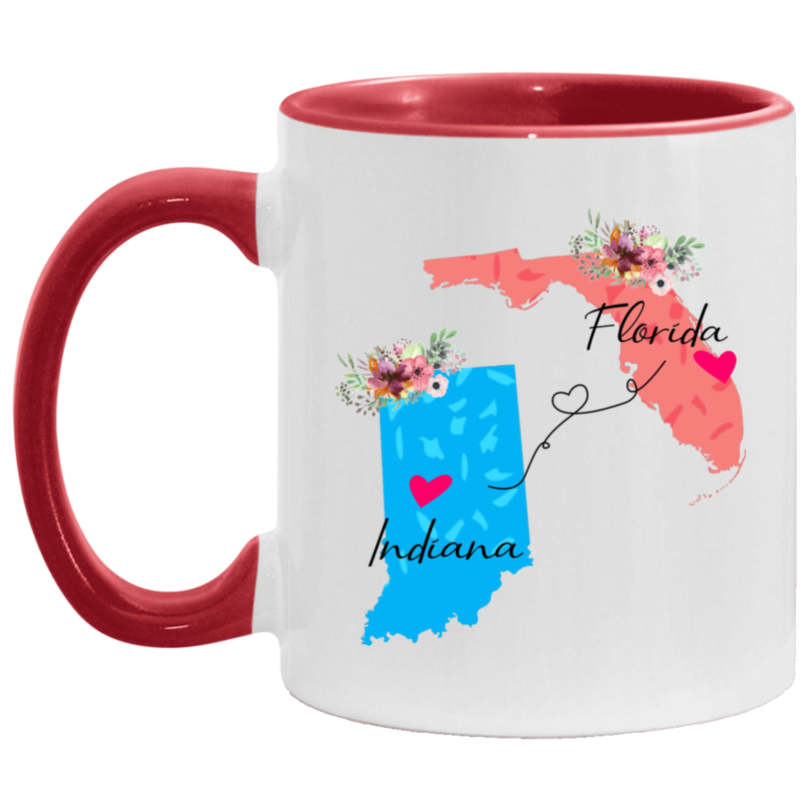 States Accent Mugs Florida Indiana Gifts - Long Distance State Two Tone Coffee Mug - State To State - Away From Home Family - Moving Away Mug Gifts on Christmas, Birthday AM11OZ Accent Mug
