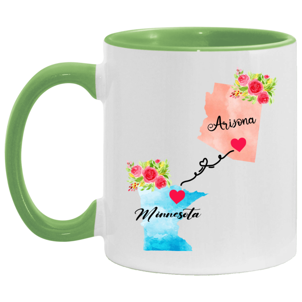 States Accent Mugs Arizona Minnesota Gifts - Long Distance State Coffee Mug - State To State - Away From Hometown Family - Moving Away Mug Gifts on Christmas, Birthday AM11OZ Accent Mug