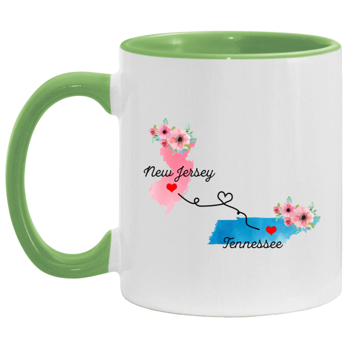 States Accent Mugs New Jersey Tennessee Gifts - Long Distance State Two Tone Coffee Mug - State To State - Away From Home Family - Moving Away Mug Gifts on Christmas, Birthday AM11OZ Accent Mug