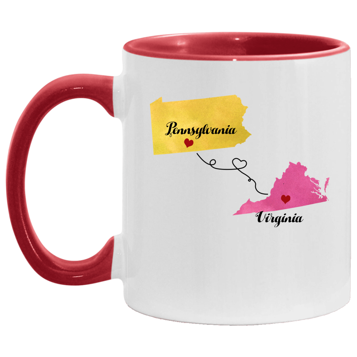 States Accent Mugs Pennsylvania Virginia Gifts - Long Distance State Two Tone Coffee Mug - State To State - Away From Hometown Family - Moving Away Mug Gifts on Christmas, Birthday AM11OZ Accent Mug