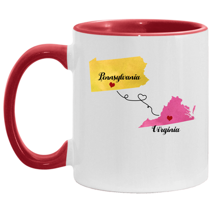 States Accent Mugs Pennsylvania Virginia Gifts - Long Distance State Two Tone Coffee Mug - State To State - Away From Hometown Family - Moving Away Mug Gifts on Christmas, Birthday AM11OZ Accent Mug