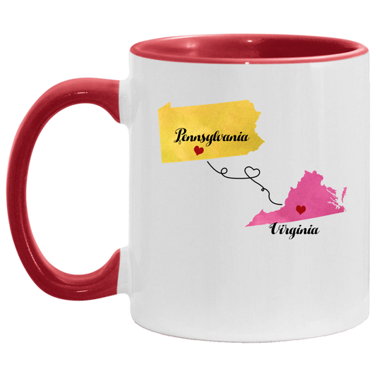 States Accent Mugs Pennsylvania Virginia Gifts - Long Distance State Two Tone Coffee Mug - State To State - Away From Hometown Family - Moving Away Mug Gifts on Christmas, Birthday AM11OZ Accent Mug
