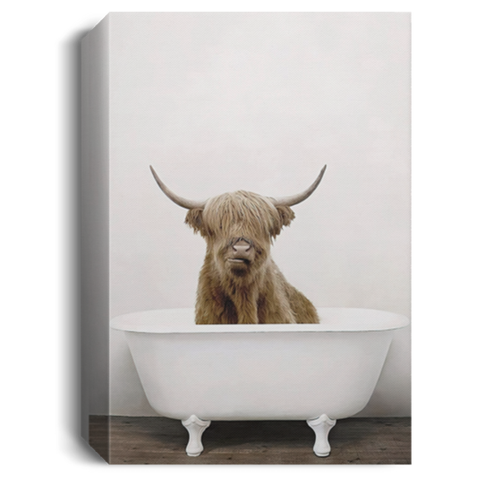 Quote Cow Canvas, Highland Cow Canvas, Highland Cattle Canvas, Animal Canvas, Bathtub Canvas, Highland Cow in Bathtub Canvas Wall Art Gift Family Unisex Awesome On Birthday, Decor Home CANPO15 Deluxe Portrait Canvas 1.5in Frame