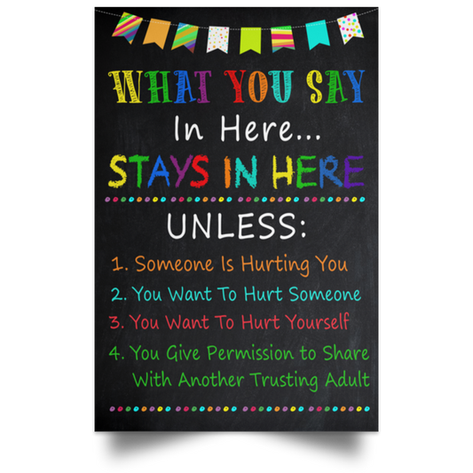 Birthday Gifts Decorative Wall Murals Jobs Teachers What You Say in Here Stays in Here Family Friend Gift Unisex, Awesome Decor Bedroom, Living Room Print ASIN: B0895WL8HR POSPO Satin Portrait Poster