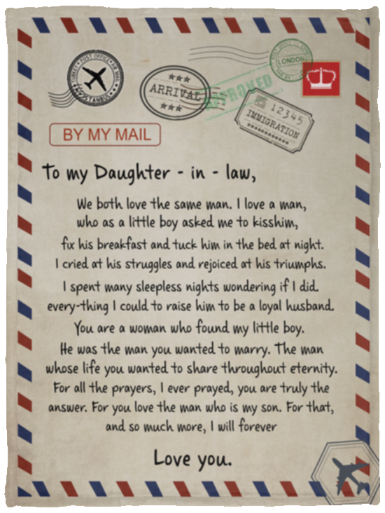 Birthday Gifts Gift Blanket Personalized Air Mail Letter to My Daughter in Law- Fleece Blankets Best Cozy Plush Fleece Blanket Size 30x40 inch On Birthday, Christmas, Holiday VPS Cozy Plush Fleece Blanket - 30x40