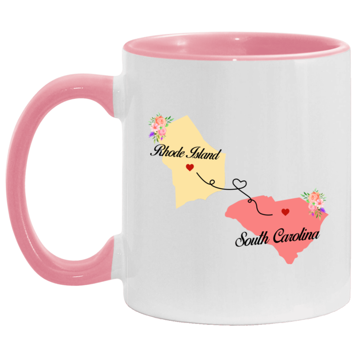 States Accent Mugs Rhode Island South Carolina Gifts - Long Distance State Two Tone Coffee Mug - State To State - Away From Hometown Family - Moving Away Gift Gifts on Christmas, Birthday AM11OZ Accent Mug