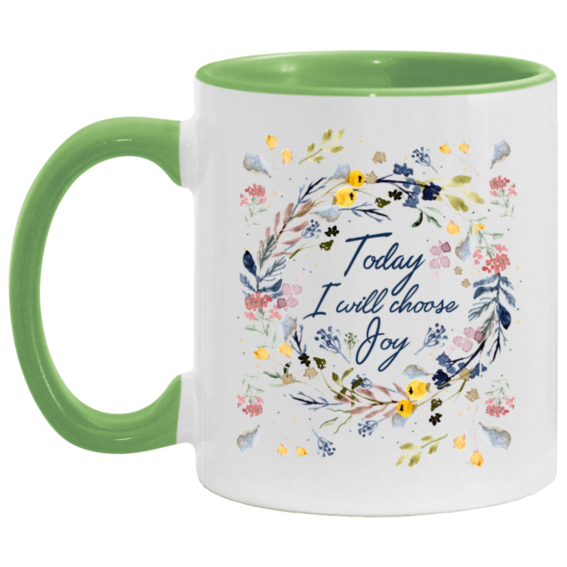 Coffee Mug Today I Choose Joy Floral Accent Mug On Birthday Gift Hot Cold Coffee Mug Holder Capacity and Perfect Size 2 Side, 11 oz White - Pink AM11OZ 11 oz. Accent Mug