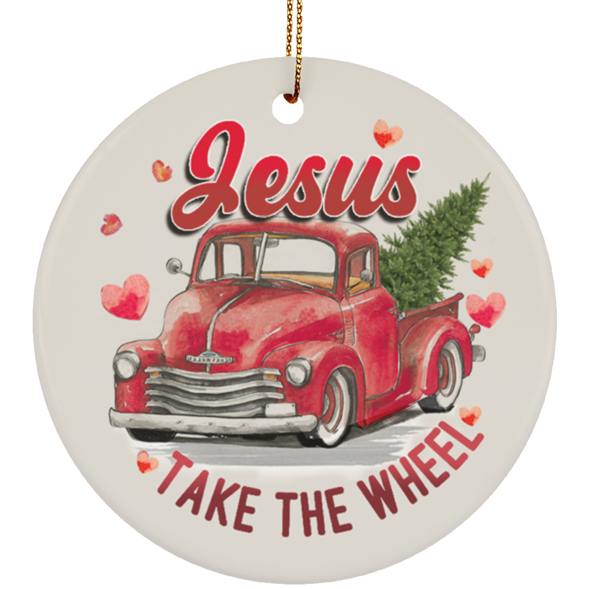 Decorations Jesus Take The Wheel Ornament Keepsake – Christmas Holiday Flat Circle Porcelain Ceramic Ornament (1) SUBORNC Circle Ornament