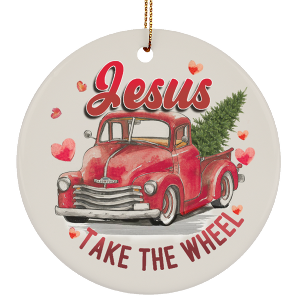 Decorations Jesus Take The Wheel Ornament Keepsake – Christmas Holiday Flat Circle Porcelain Ceramic Ornament (1) SUBORNC Circle Ornament