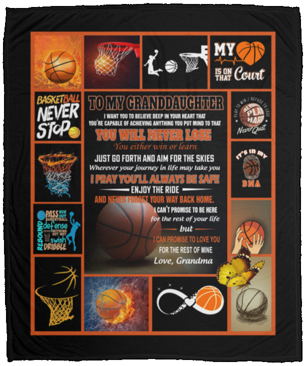 Blanket to My Granddaughter Basketball Fleece Blanket, Basketball Fleeces, Gift for Basketball Lovers, Gift for Granddaughter, Gift from Nana - Size 50x60 inch Gift Family Awesome On De VPM Cozy Plush Fleece Blanket - 50x60