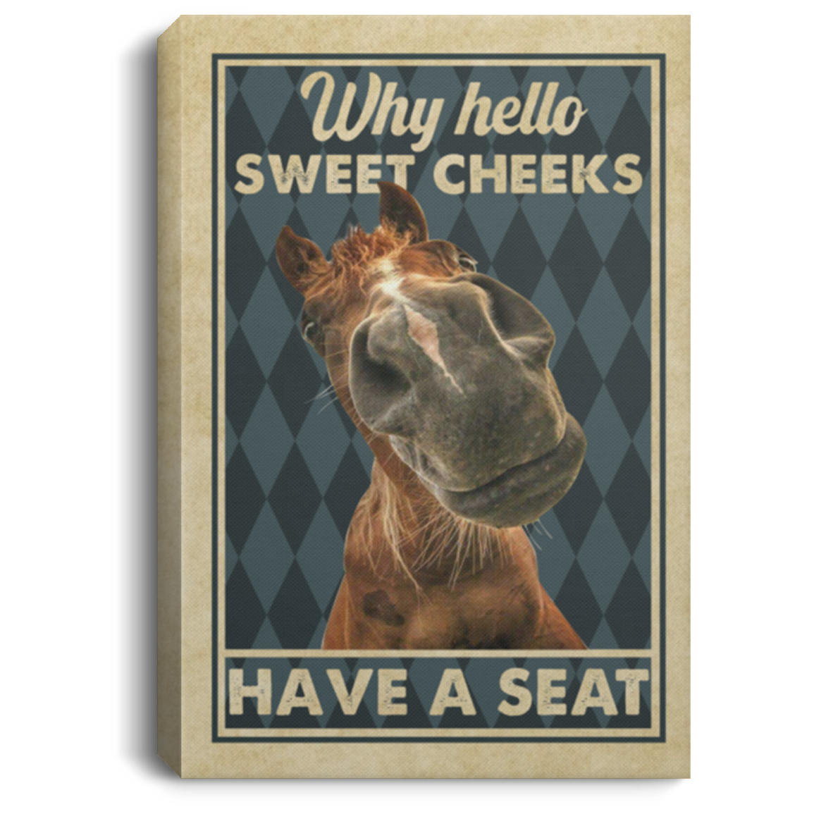 cxffsdag Quote Art Horse Why Hello Sweet Cheeks Have A Seat Funny Bathroom Toilet Decor Framed Canvas Prints - Size 12x18, Thickness 0.75 inch Gifts for Men, Women - Gifts on Birthday, Xmas ASIN: B08JH9H48D