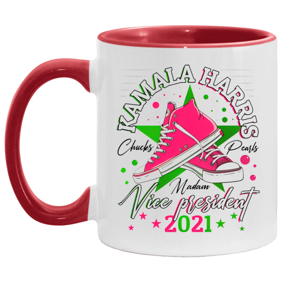 Porcelain Cup Kamala Harris Madame Vice President Chucks and Pearls Aka Sorority 1908 Accent Mug 2 Side, 11 oz White - Light Green Accent Mug Gift Family Unisex Awesome On Birthday, Christmas Gift Cap AM11OZ 11 oz. Accent Mug