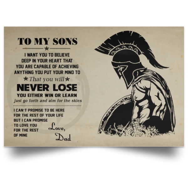 Meaningful Quote Spartan Poster - to My Sons Posters Family Friend Gift Unisex, Awesome Birthday Perfect Happy Birthday Gift Decor Bedroom, Living Room Print 36 x 24 POSLA Satin Landscape Poster