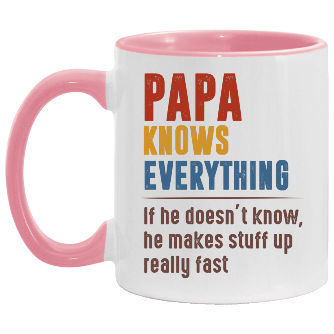 Cute Mug Papa Knows Everything If He Doesn’t Know He Makes Stuff Up Really Fast Accent Mug On Birthday Gift Valentine’s Day, Boyfriend, Girlfriend, Husband or Wife Capacity 2 Side White - Light Green AM11OZ 11 oz. Accent Mug