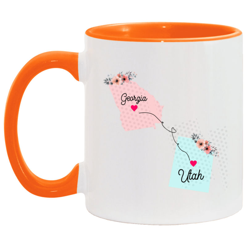 States Accent Mugs Georgia Utah Gifts - Long Distance State Two Tone Coffee Mug - State To State - Away From Home Family - Moving Away Mug Gifts on Christmas, Birthday AM11OZ 11 oz. Accent Mug