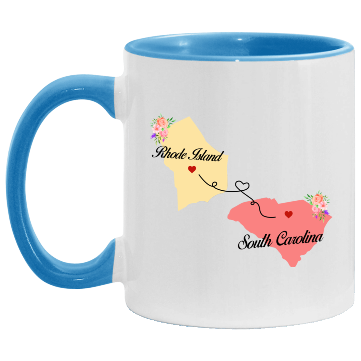 States Accent Mugs Rhode Island South Carolina Gifts - Long Distance State Two Tone Coffee Mug - State To State - Away From Hometown Family - Moving Away Gift Gifts on Christmas, Birthday AM11OZ Accent Mug